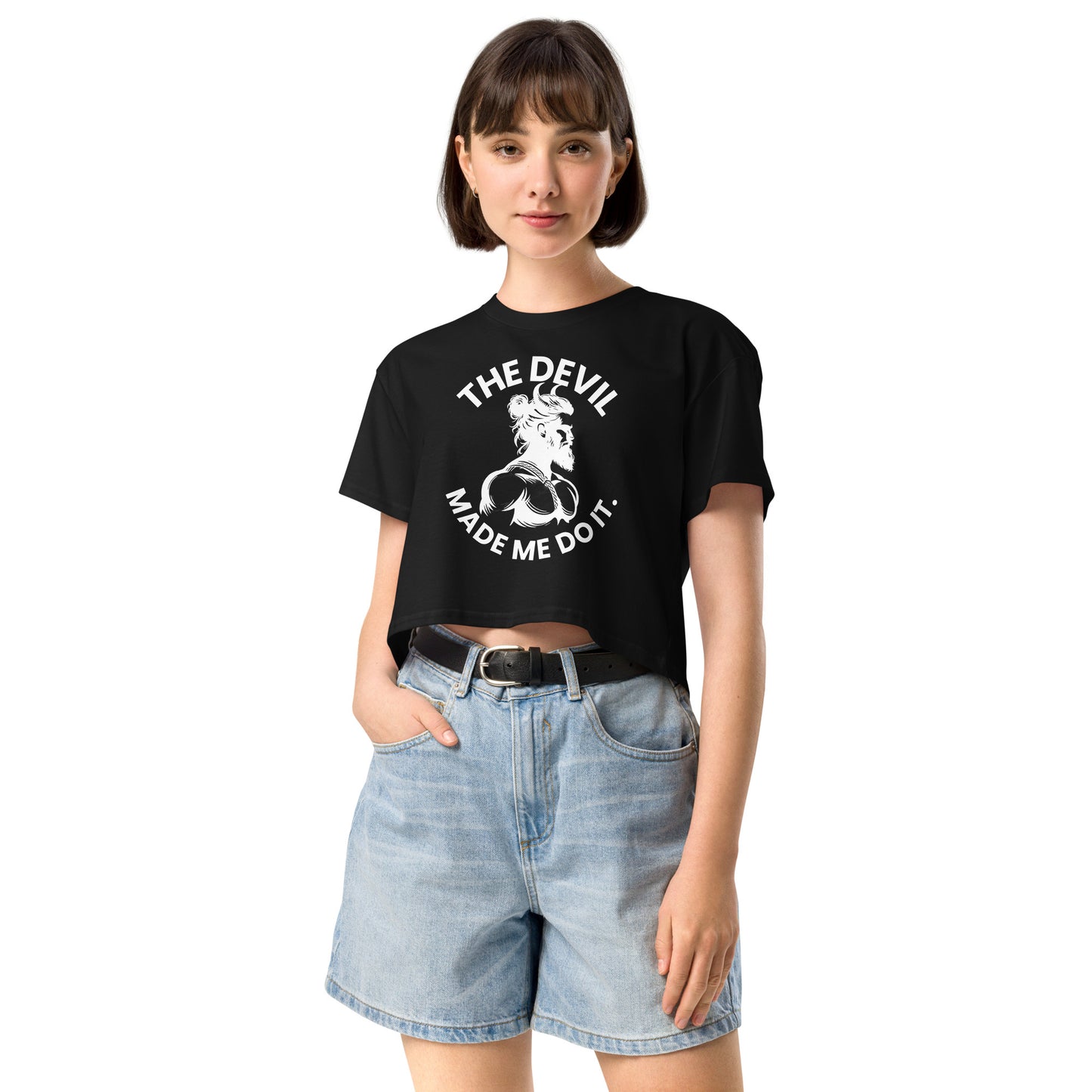 "The Devil Made Me Do It" Crop Top - Black