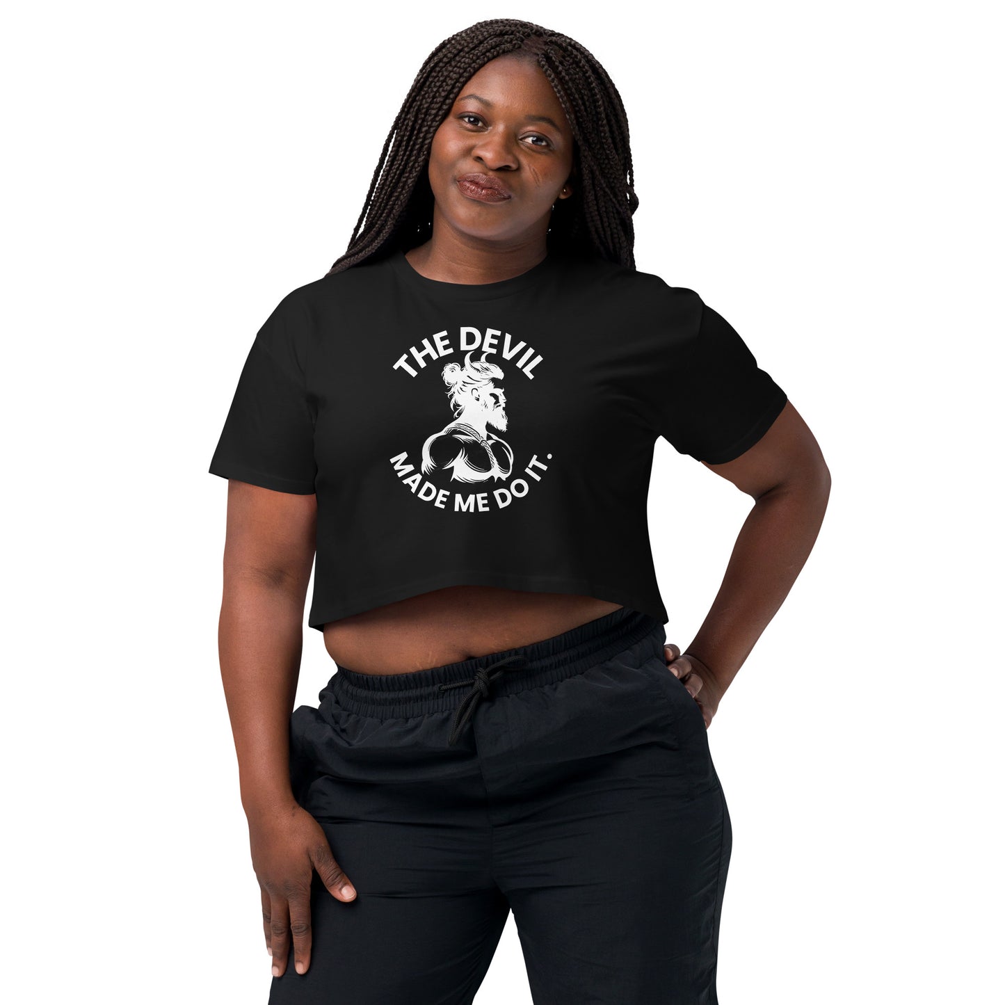 "The Devil Made Me Do It" Crop Top - Black